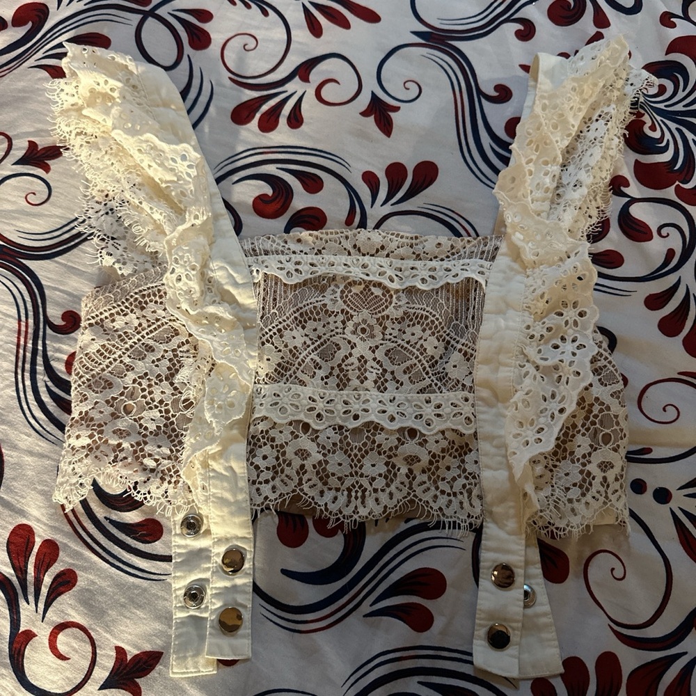 For Love And Lemons Cream Lace Crop Top
